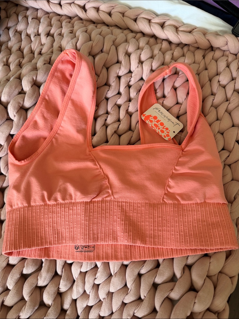 Free People Coral Pink Seamless Ribbed Sports Bra.  Runs more of a M than a L